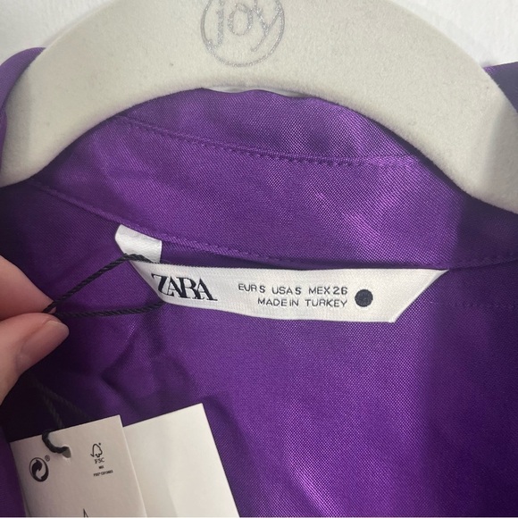 NWT Zara Purple Satin Effect Faux Wrap Mini Dress Small - Picture 7 of 10